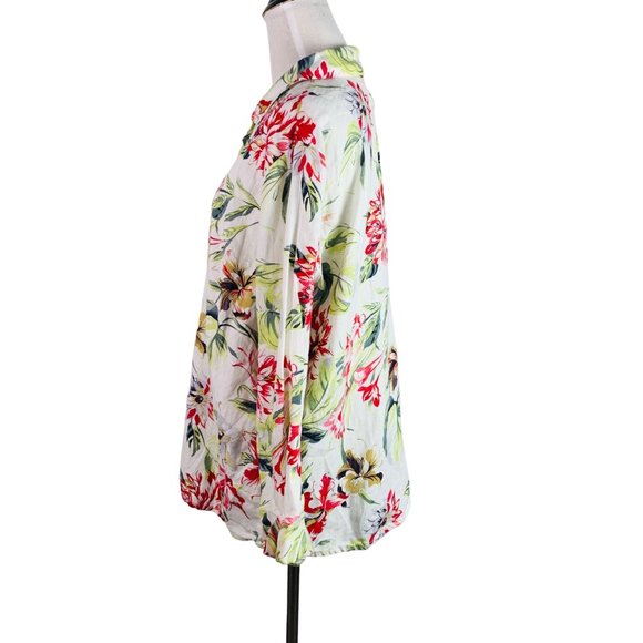 🟢 FLAX Womens Size Small Long Sleeve Floral 100% Linen Button Down Blouse - Picture 4 of 8